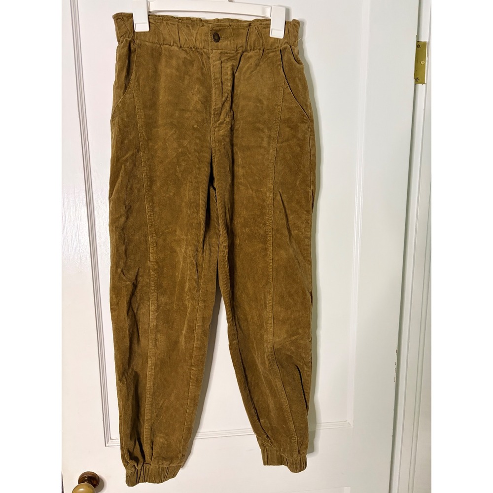 Forever 21 Brown Corduroy Jogger Pants Women Medium Elastic Waist Seam Detail